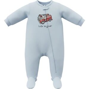 Life is Good infant footed sleeper graphic red fire truck pajamas Sz 18 Months